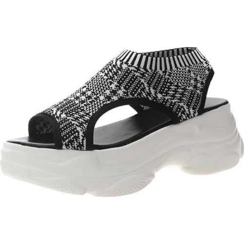 Women Sandals 2020 Summer Platform Wedge Shoes Fashion Beach Sandals Black Plaid Slip On Casual Open Toe Sandals Gladiator Rome