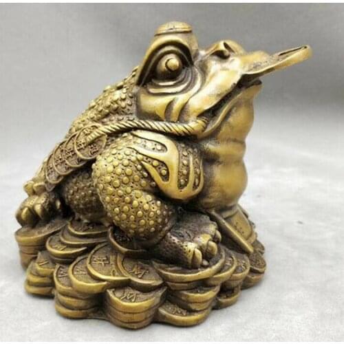 Collect Chinese Bronze Animal Wealth Golden Toad Money Coin Statue