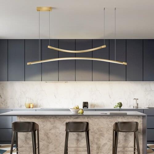 Modern restaurant chandelier lighting Nordic design gold/black long strip led chandelier kitchen bar office interior lighting