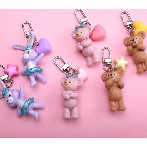 Creative Korean Car Key Ring Duffy Bear Shelliemay Key Chain Stitch Rabbit Strawberry Girls Heart Ornament Keychain