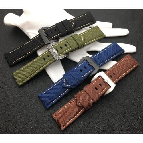 24mm Fabric Vintage Black Blue Brown Blue Canvas Nylon leather Watchband watch band Bracelet Buckle Clasp For Panerai strap