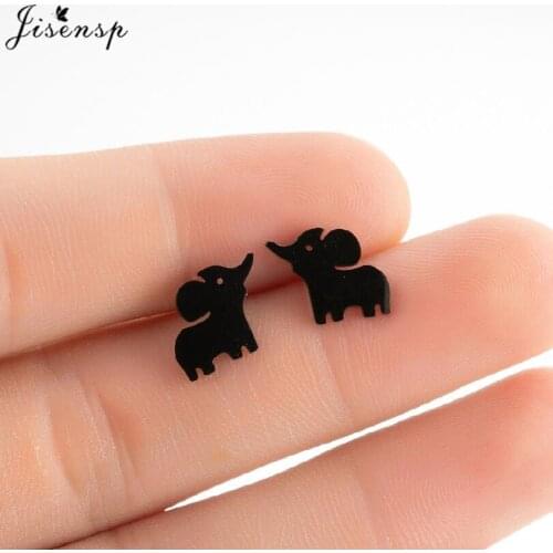 Cartoon Lucky African Elephant Stud Earrings for Women Men Punk Black Stainless Steel Animal Earring pendientes mujer moda 2021