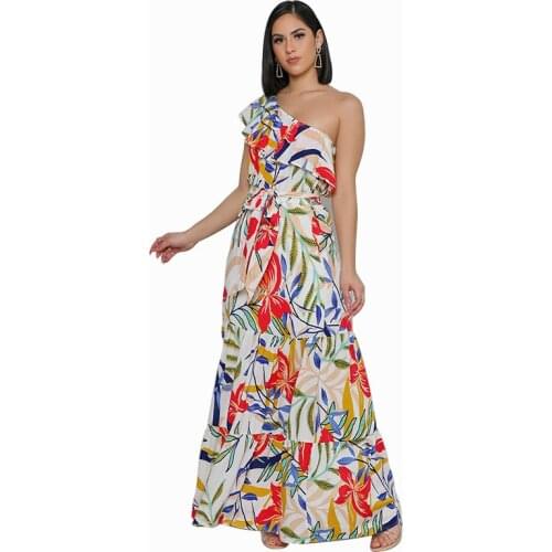 Women Summer Long Dress Off Shoulder Bohemian Beach Floral Print Sleeveless Dress Casual Party Holiday Wear 2021 New Vestidos