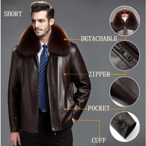 Winter Men Real Mink Coat Mens Genuine Sheepskin Leather Jacket Fox Rabbit Fur Collar Plus Size 6068Z