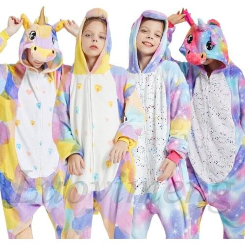 Winter Animal Pajamas Lion Stitch Panda Sleepwear Kids Kigurumi Unicorn Pajamas Onesie Women Men Adults Flannel Nightie Overalls