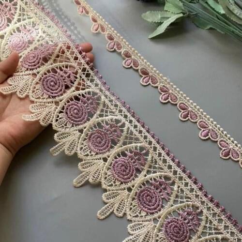 1 Yards Embroidery Purple Flower Lace Ribbon Trims for Sofa Curtain Trimmings Dress Costumes Applique Beige 10 cm 2.5 cm New