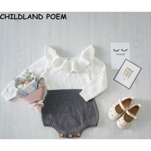 2017 Spring Autumn baby girls clothes newborn Baby Girl Clothing Ruffles Princess Girl Knitted Overalls Infant baby Romper
