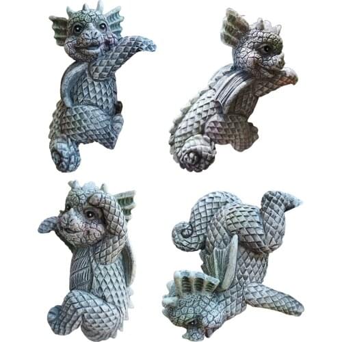 4x Garden Statue Decoration Lawn Dragon Sculpture Shelf Bookcase Figurine