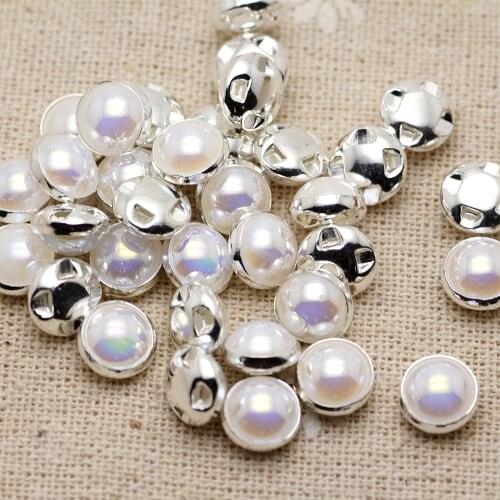 8mm 50pcs/lot silver Plating white ab/red Rhinestone Beads, Sew On Rhinestones for Garment Jewelry Sew on Pearls With 4 Holes