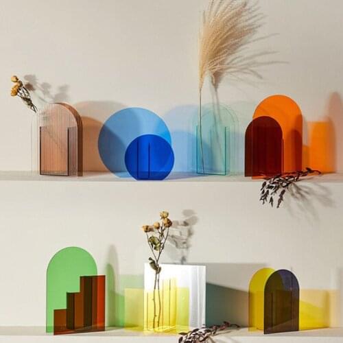 Creative Simple Geometric Rainbow Color Acrylic Vase Flower Container Decoration Shop Design Wedding Banquet Home Office Decorat