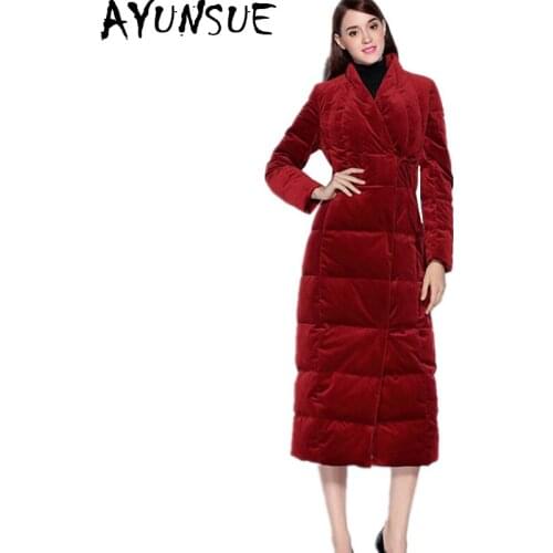 AYUNSUE Women Down Jacket Slim X-Long Coat Female Jacket Taffeta Winter Warm Duck Down Jackets Outwear doudoune femme YR16032