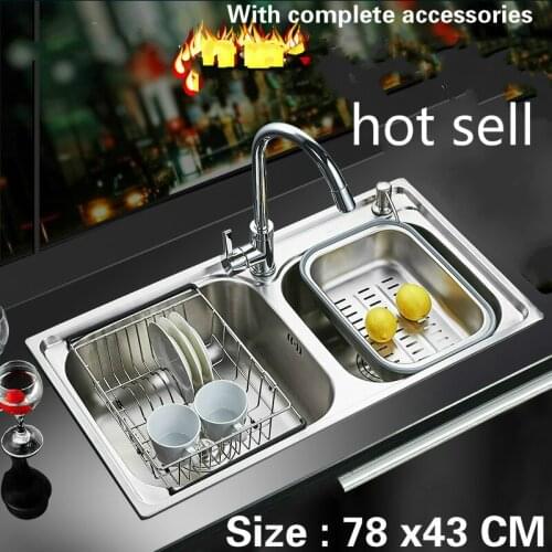 Free shipping Food grade 304 stainless steel hot sell kitchen sink 0.8 mm thick ordinary double trough do the dishes 78x43 CM