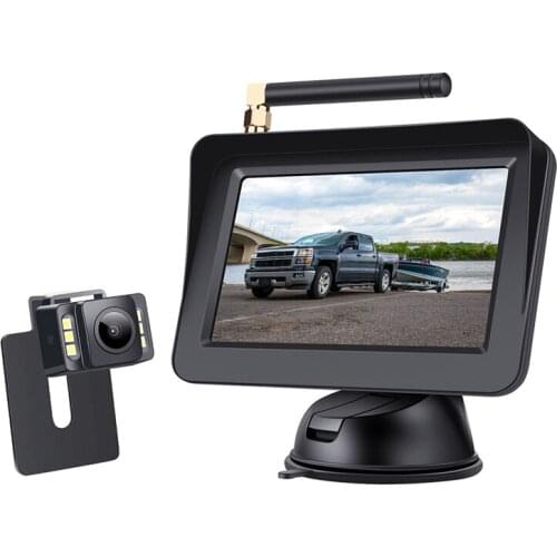 Wireless Reversing Camera, 4.3 inch LCD Rear Monitor + Wide Angle IP68 Waterproof Rear View Camera for Cars, Trucks