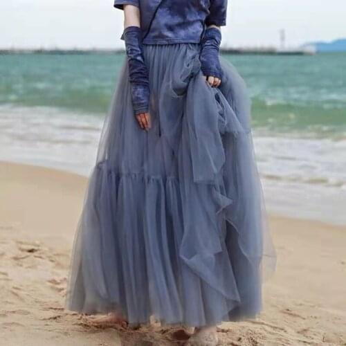 Brand Quality Tulle Skirts 2022 Style 2 Layers Puffy Early Spring Temperament Long Dress Mesh Super Fairy Thin Taller Girl Gowns