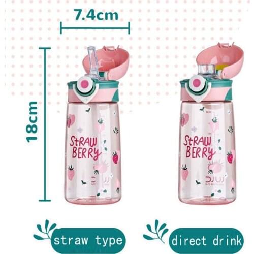 New 420ML BPA Free Cartoon Water Bottle with Straw Sport Bottle Hiking Climbing Bottle for Water Children Adult Healthy Drinking