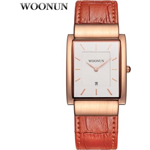 Fashion Simple Watches Men Rectangle Watches Men Brown Leather Band Quartz Wristwatches 6MM Ultra Thin Men Watches reloj hombre