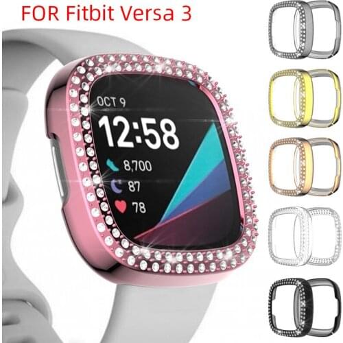 Diamond Case for Fitbit Versa 3 Band Waterproof Watch Shell Cover Screen Protector for Fitbit Versa 3 Bumper Shell