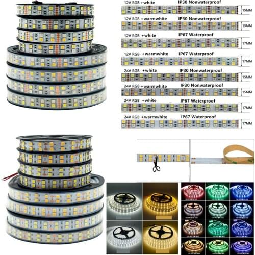 DC12V 24V 5M/roll 120led/M 600LEDs Double Row 5050 RGBW RGBWW RGB Cool White Warm White Flexible LED Strips IP30/IP67 Waterproof