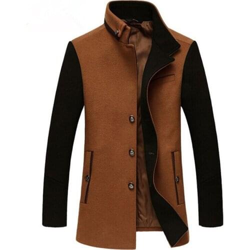 Mens wool woolen coat autumn and winter new mens thick section business jacket single-breasted mens windbreaker