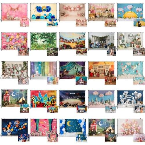 Newborn 1st Birthday Background For Photography Pink Blue Balloon Decor Boy Girl Kid Cake Smash Prop Photo Studio Baby Backdrop