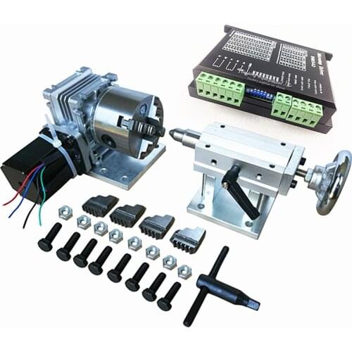CNC Rotary Axis A Axis 4th Axis Milling Machine Dividing Head DM542 Stepper Motor Drive 4 Jaws 80mm Chuck Woodworking Tools