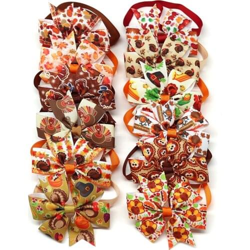 30pc Dog Bow Tie Fall Pets Supplies Dogs Accessories Thanksgiving Pet Dog Bowties Small Dog Cat Grooming Products for Fall