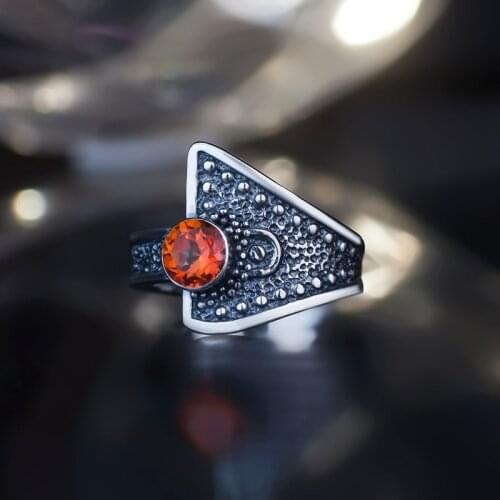 Juno Fashion creative personality geometric shape red gem alloy ring New ring 2021