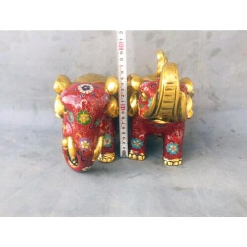 Chinese Bronze Copper Cloisonne Feng Shui Elephant Auspicious Statue Pair