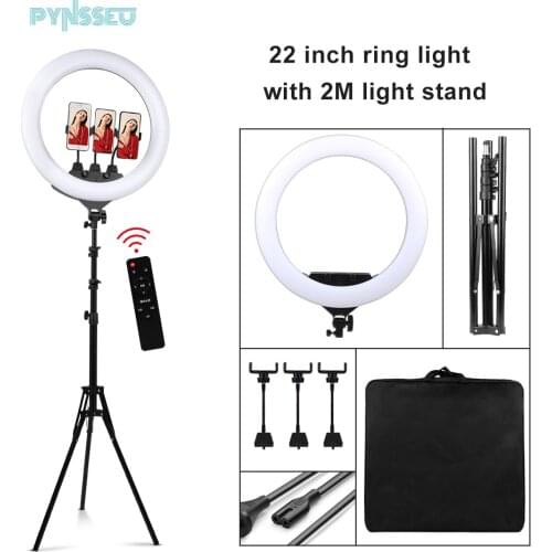 PYNSSEU 22inch Video Ring Lamp with 2M Light Stand Remote Countrol Phone Holder Photographic Ring Light for YouTube Makeup Live