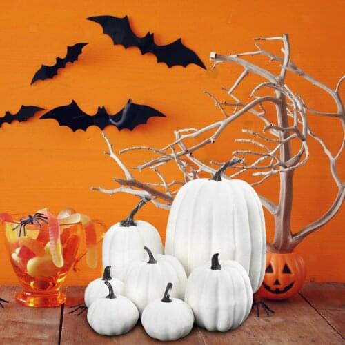Fall Harvest Decor Props New Pattern 7 Pieces Faux Pumpkins White Halloween Fall Decoration Garden Lawn Figurines #TG