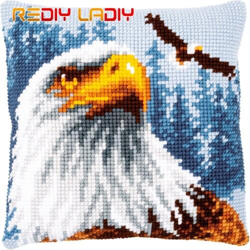 Cross Stitch Cushion Cover Freedom Eagle Pillow Case Pre-Printed Canvas Acrylic Thick Yarn Arts Cross-stitch Needlepoint Kits