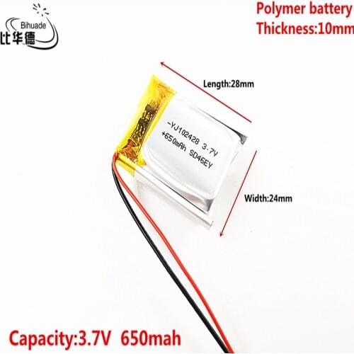 3.7V lithium polymer battery 102428 650mAh MP3 MP4 Bluetooth watch cell lithium battery small stereo bluetooth GPS
