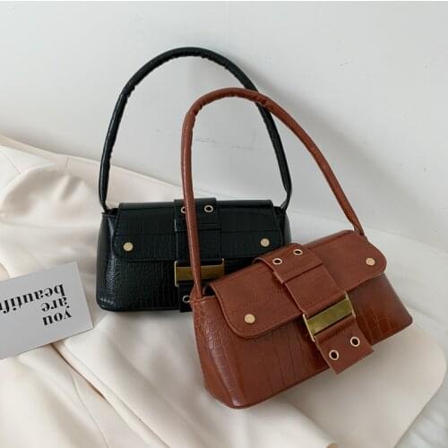 Fashion Design Women Lock Armpit Bags Vintage Crocodile Pattern Solid Color Shoulder Bag PU Leather Female Baguette 2021 New