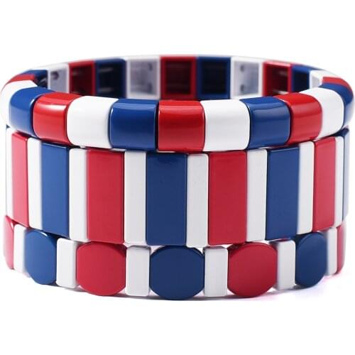 Boho Enamel Tile Bracelet Sets Metal Rectangle Honeycomb Tile Beads Handmade Colorblock Strand Bracelets Stackable Armband 2020