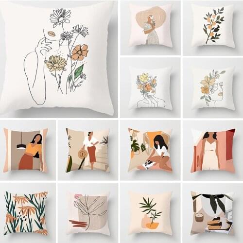 Nordic Minimalist Decorative Cushion Cover for Sofa Car Office Home Decor Throw Pillow Cover Morandi Flower Girl Art Pillow Case