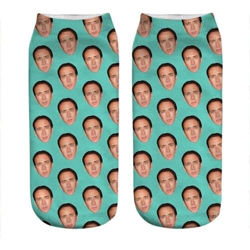 Womens socks kawaii Nicolas Cage head green Printed Socks Woman harajuku Happy Funny Novelty cute girl gift Socks for women