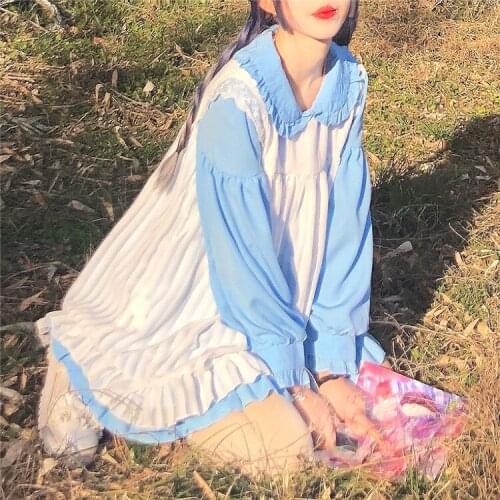 2021 New Japanese Style Sweet Cute lolita dress Veil All-Matching Student Long Sleeve Dress for Women Spring and Autumn