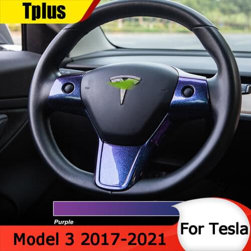 New Tesla Model 3 Y Auto Accessories Case Carbon Fiber Car Styling Car Steering Wheel Decoration Cover Trim Frame Sticker