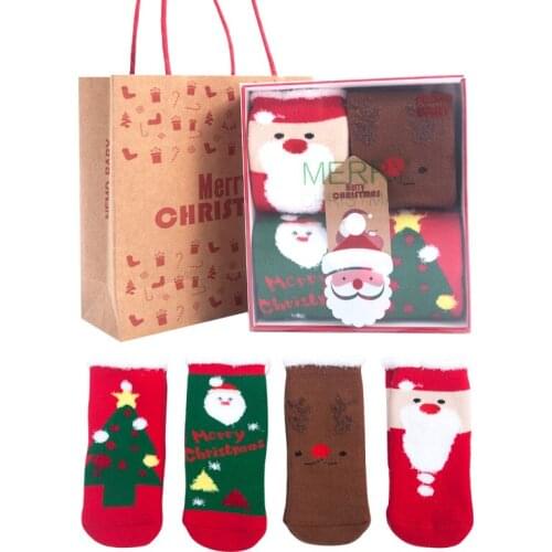 Autumn And Winter Baby Clothes For Girls Christmas Children Socks Thickened Cotton Boys Sock Cartoon Infants 4 Pairs /a Box Gift