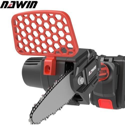NAWIN 4 Inch Electric Chain Saw With Battery Pruning ChainSaw Cordless Garden Logging Saw Woodworking Cutter Power Tools