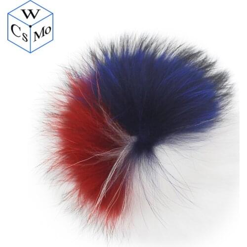 DIY 13-14cm Real Raccon Fur Pompons Pom Pom For Beanie Cap& Hats Fluffy Pompom with Snap buttons
