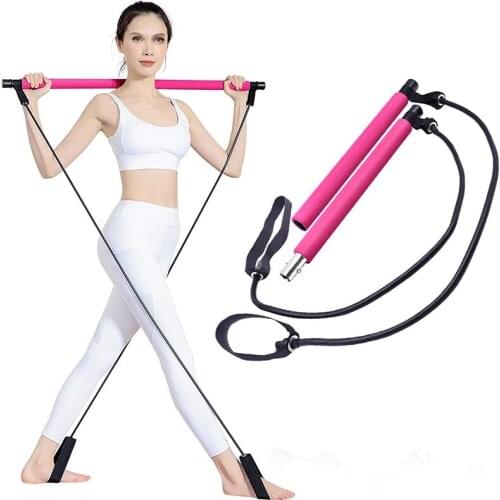 Portable Fitness Sport Pilates Bar Kit Gym Workout Stick Pilates Exercise Bar Kit Resistance Band Body Building Puller Yoga Rope