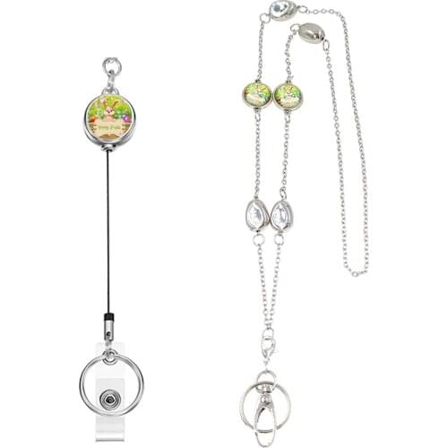 KURSHUNI Lanyard Necklace ID Badge Holder with Convertable ID Hook Easter Bunny Chains necklaces for Employees Fashion Jewelry