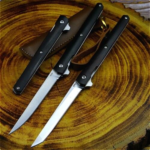 Ebony handle mirror light folding knife portable outdoor folding quick opening folding knife north American style folding knife