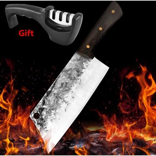 Traditional Forged Gyuto Knife Handmade Kitchen Chopping Cooking Knives Household Chinese Cleaver Nakiri Gift Knife Sharpener