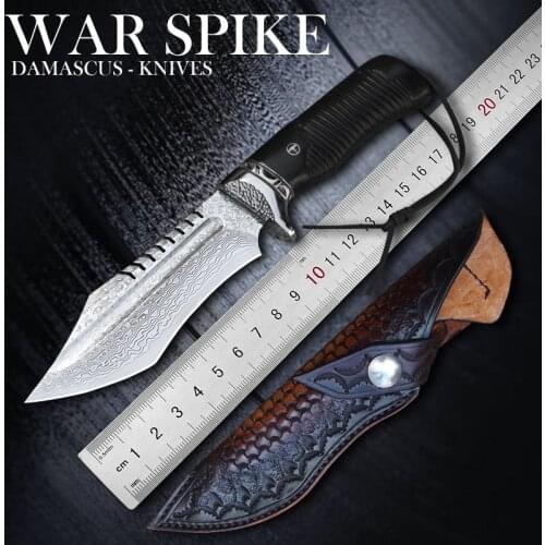 TUREN-Handmade Forged High Hardness VG10 Damascus Straight Knives Fixed Knife Camping Hunting Knife Outdoor Survival Knives