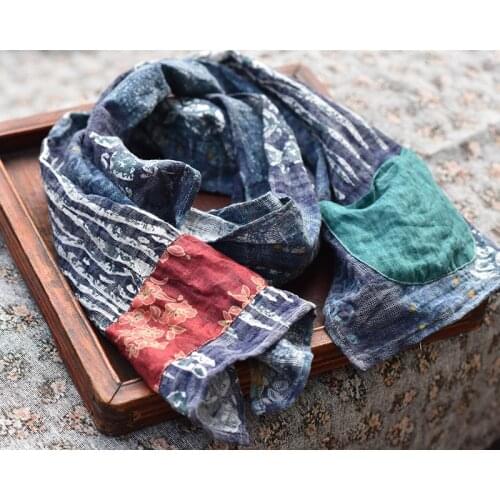 Women Scarf Autumn Cotton Original Colorful Long Patchwork Print Loose Women Vintage Scarf YoYiKamomo