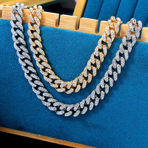 JUST FEEL Iced Out 12mm Miami Cuban Link Chain Choker Necklace Luxury Rhinestone Bling Hip Hop For Women Jewelry Necklaces