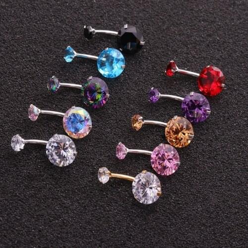 1Pc Fashion Sexy Double Round Cz Navel Belly Button Rings Stainless Steel Crystal Helix Belly Button Rings Body Piercing Jewelry
