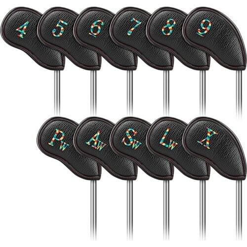 11PCS Golf Iron Head Covers PU Leather Head Covers Headcover Golf Iron Club Colorful Number Embroideried Headcovers
